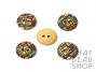 Printed Round Wood Buttons - Multi-Coloured Retro Squares - CLOSEOUT